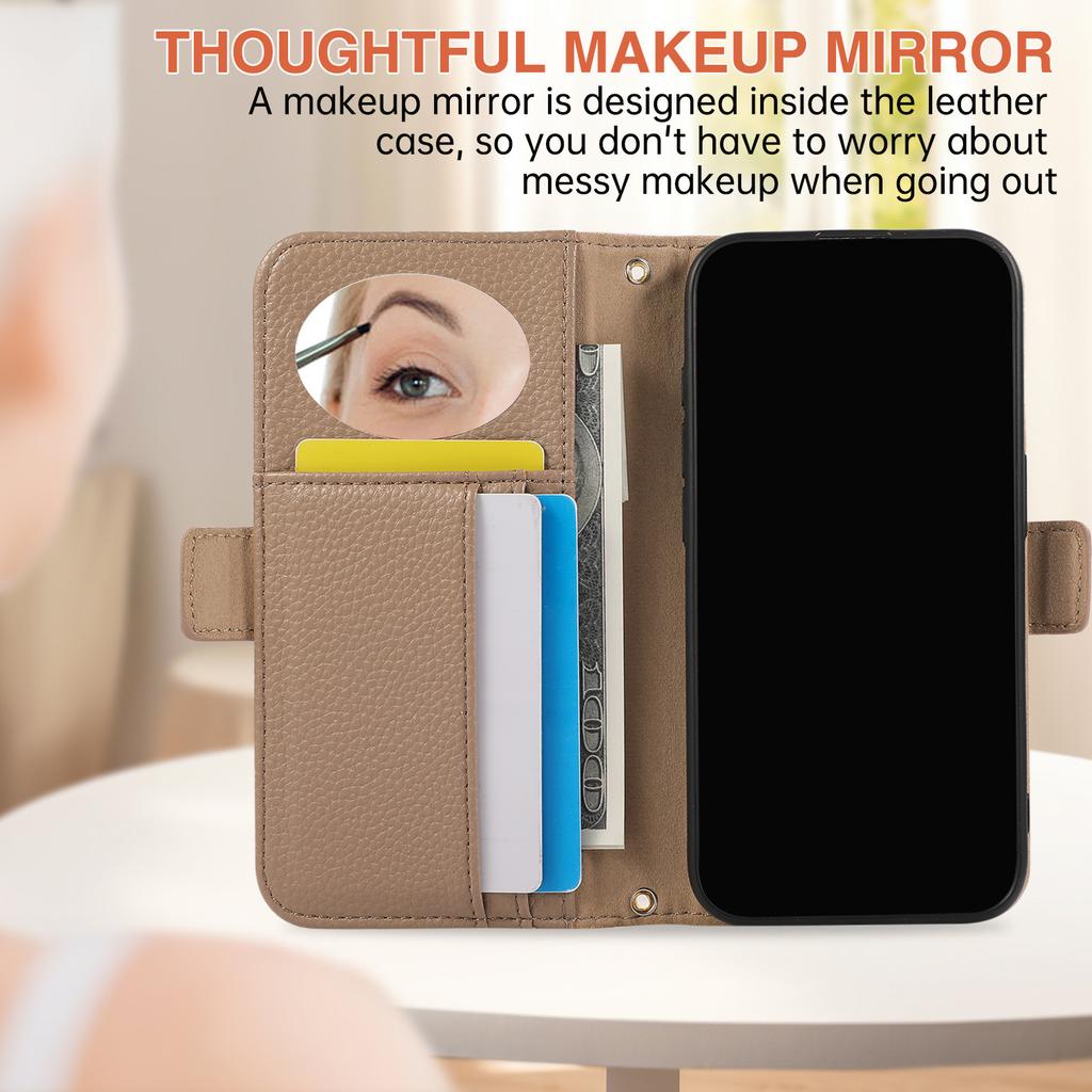Wallet Case for Apple iPhone 17 ProMax- Zipper Crossbody Adjustable Lanyard Mirror Flip Shockproof Full Cover on iPhone 17/16/15/14/13/12/11/Plus/Pro