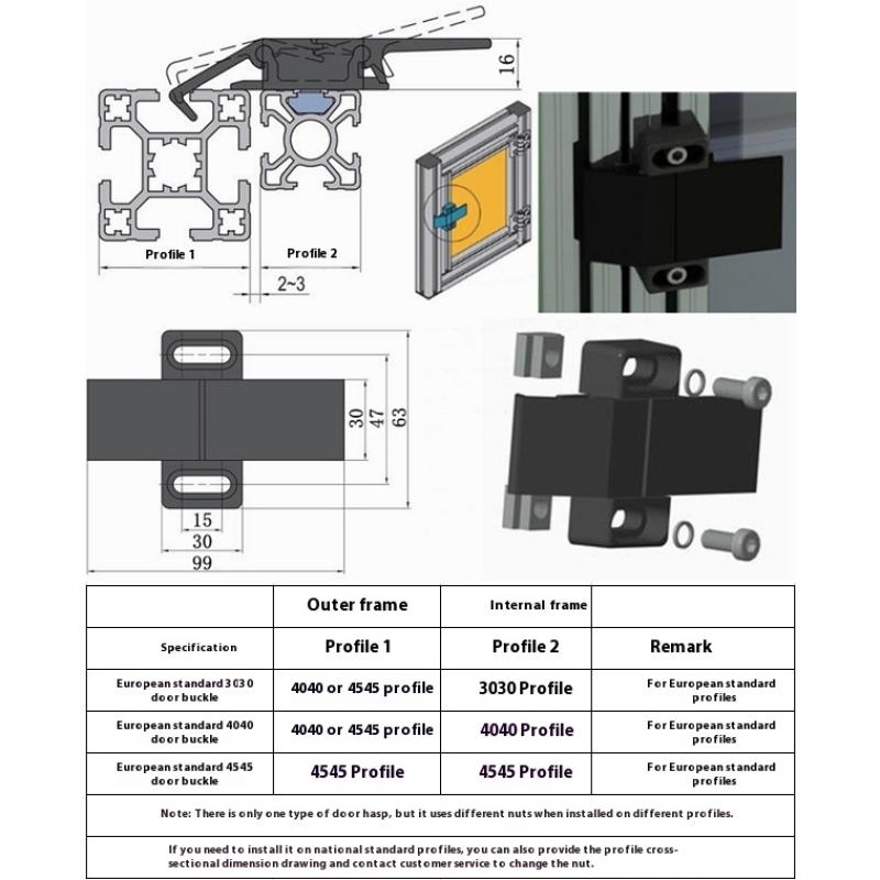Piese de Fixare Cadru Lacăt cu Zăvor Aluminiu Aliaj Negru Potrivit Pentru Profil Aluminiu Standard European 3030 4040 4545