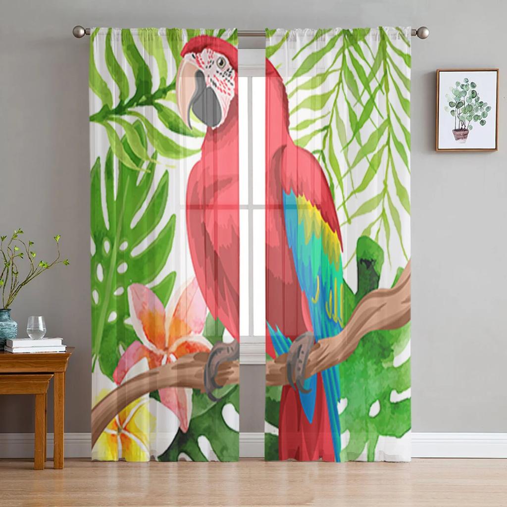 Toucan Flower Fruit Tropical Pineapple Map Tulle Curtain For Living Room Bedroom Modern Sheer Curtains Decor Window Treatment