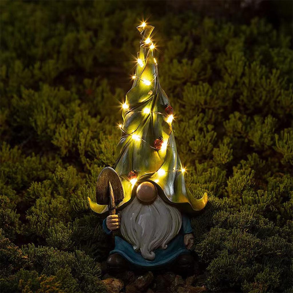 Cartoon Gnome Garden Decor With Lights Outdoor Statues Waterproof Resin Figurines Night Decorative Lamp Accessories