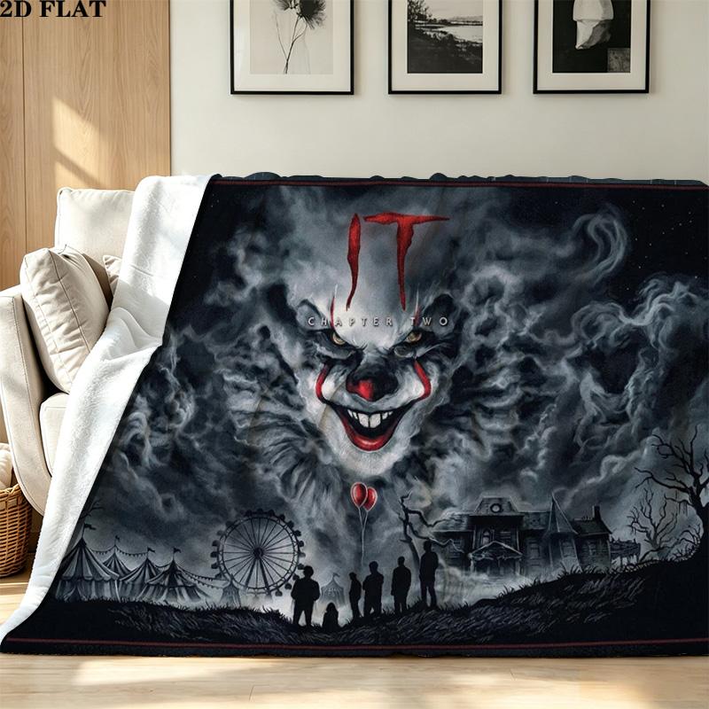 It Clown Print Flannel Blanket High Quality Warm Comfortable Cover for All Seasons Perfect for Gifts Home Decor