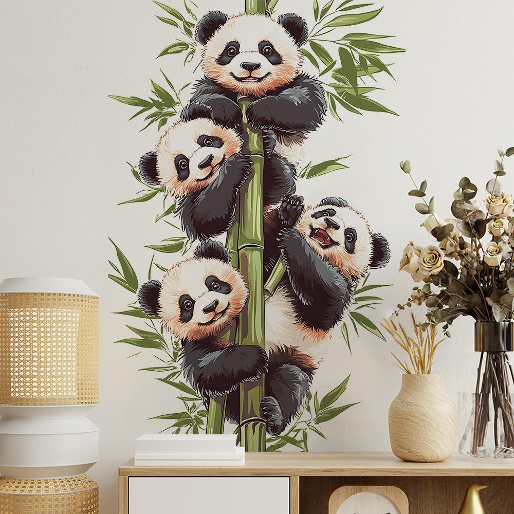 Cartoon Watercolor Bamboo Panda Bedroom Living Room Entrance Decoration Wall Sticker Self-adhesive Decals