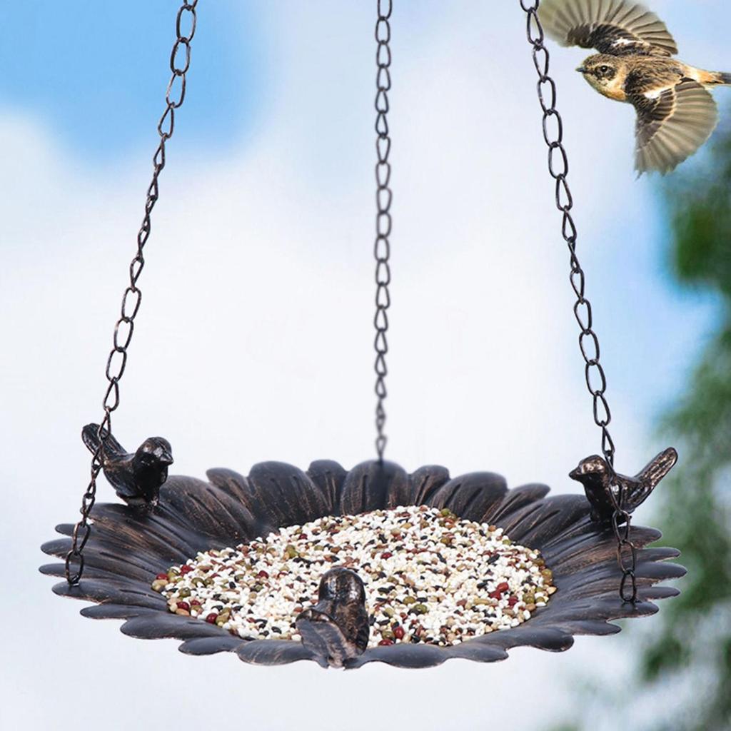 Bird Feeders For Outside Large Capacity Iron Food Tray Hangable Outdoor Bird Feeder Tray For Garden Patio Porch Balcony Tree