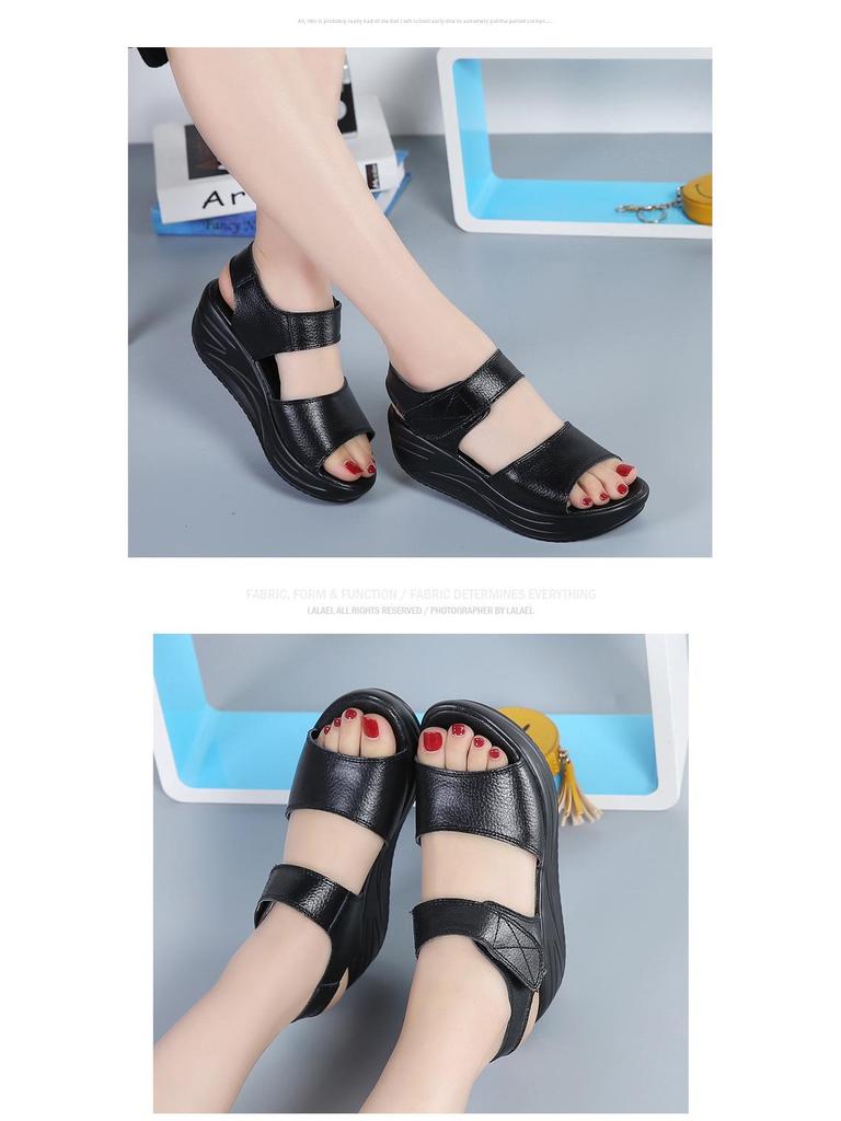 2025 Summer Women's Genuine Leather Platform Sandals - Fashionable Thick Sole Casual Shoes for Students