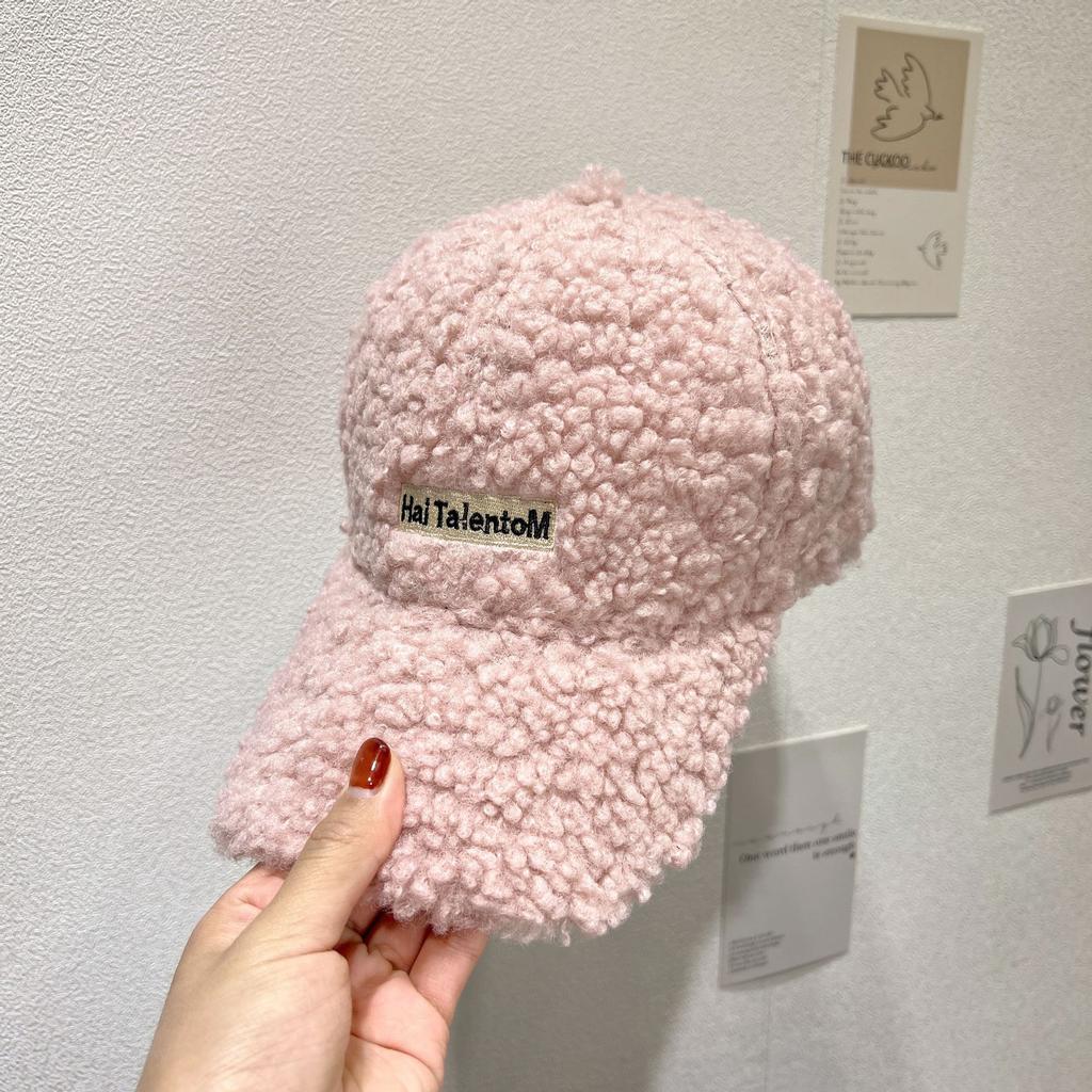 Winter Letter Embroidered Plush Warm Baseball Cap for Women's Winter Fashion Couple Duck Tongue Hat