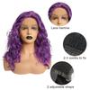VOCOSTE Heat-Resistant Lace Front Wig, Medium Long, Fluffy Curly Wavy Wig for Girls, Everyday Use, 35.5 cm, Purple