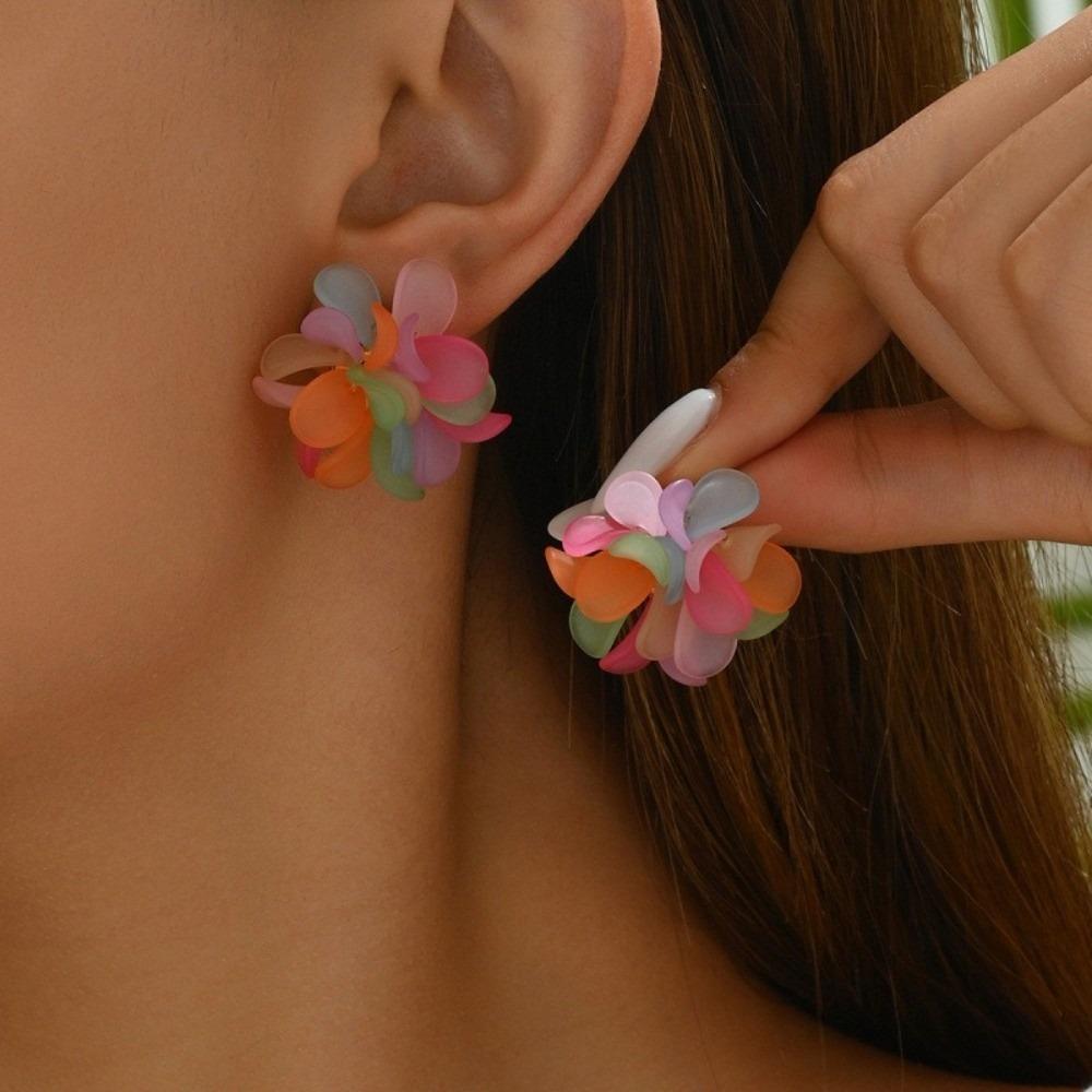 Colorful Mesh Bohemian Earrings Candy-Colored Ethnic Style Earrings Beaded Flower Earrings Women