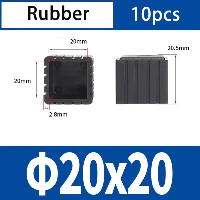 Square Rubber Black Chair Leg Caps Protector Pads Pipe Plugs Non-slips Table Foot Dust Cover Socks Floor Furniture Accessories