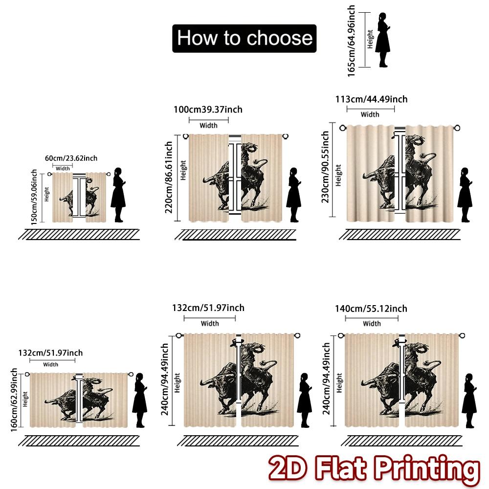 2D FLAT PRINTING 2pcs Curtains (Without Rod) Man Riding a Bull Chic Curtain Cloth Durable Polyester Curtains Easter Egg Hunt for