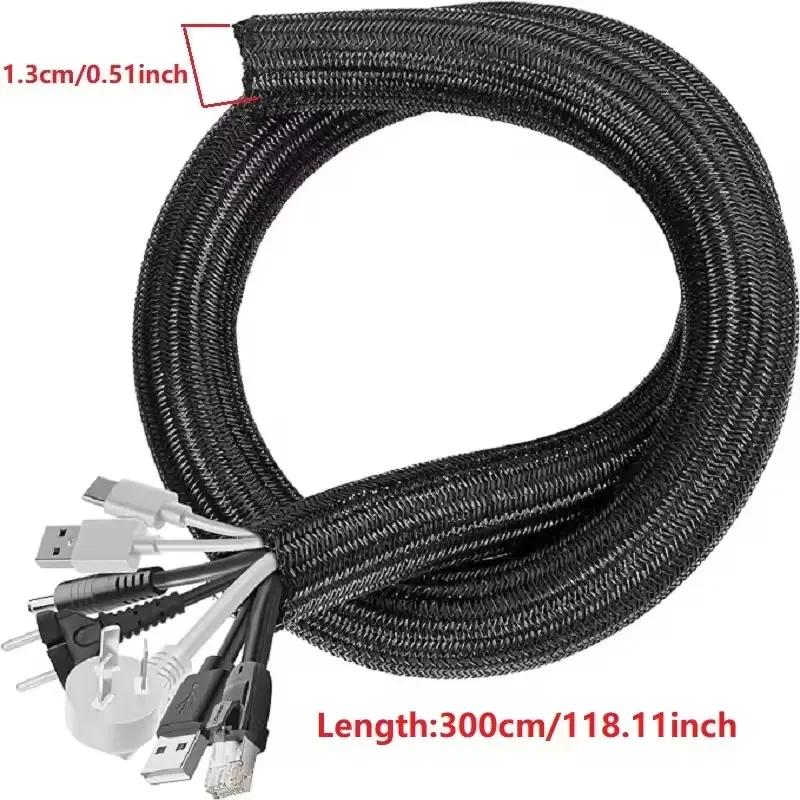 Self Closing PET Braided Cable Sleeve Expandable Auto Line Management Overlaps Flexible Loom Split Pipe Tube Wire Wrap Protect