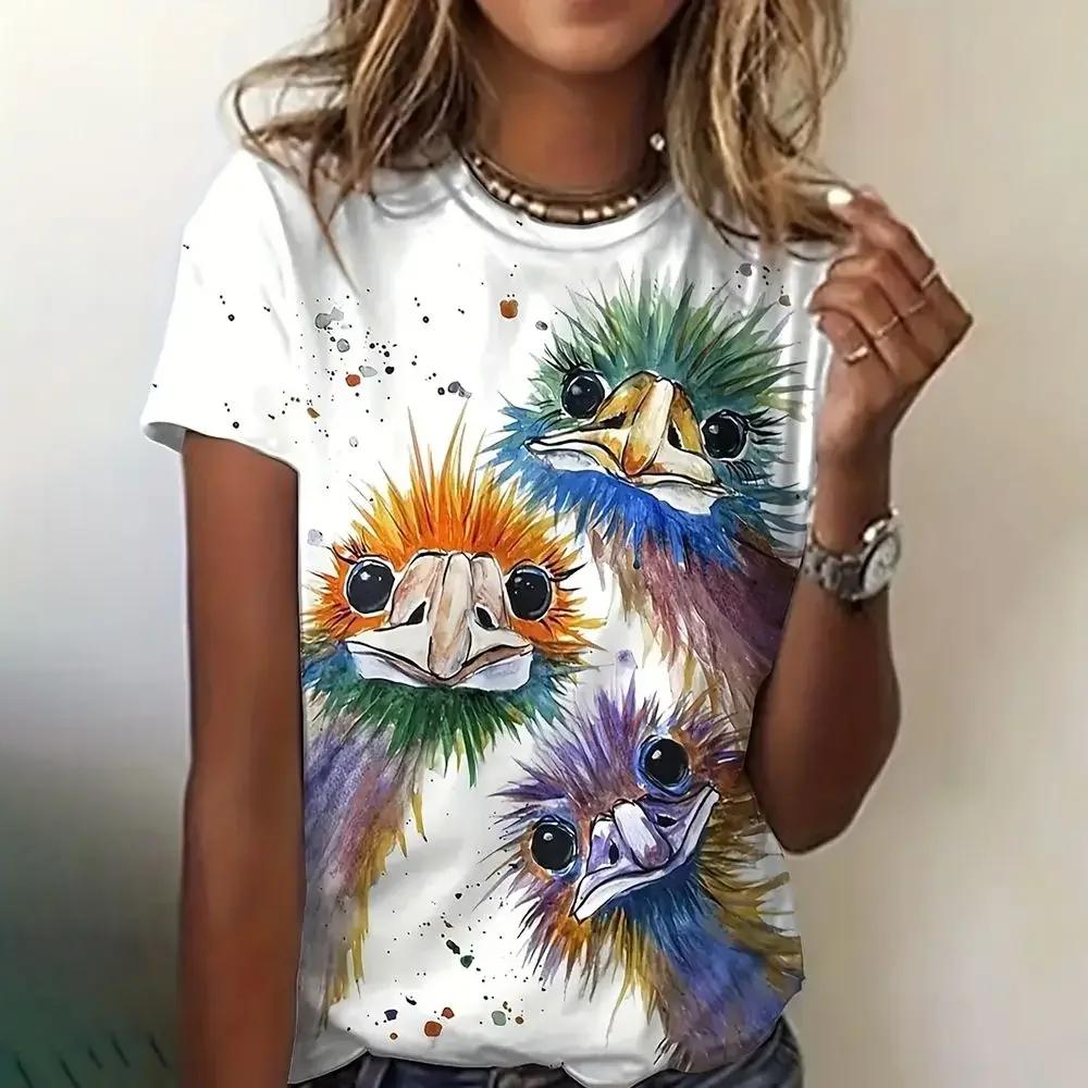 Women's street fashion T-shirt cartoon animal 3D printed short sleeved versatile casual loose round neck top women's clothing