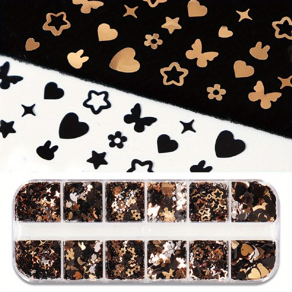 Vintage Black Goldenen Glitter Sequins - Butterfly, Bunny, Star, Love Heart Shapes for Resin Art, 3D Design Accessories Epoxy Resin