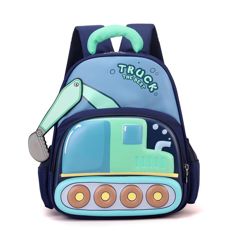 Backpack Cartoon Childrens With Excavator Design And Letter Print For Daily Use