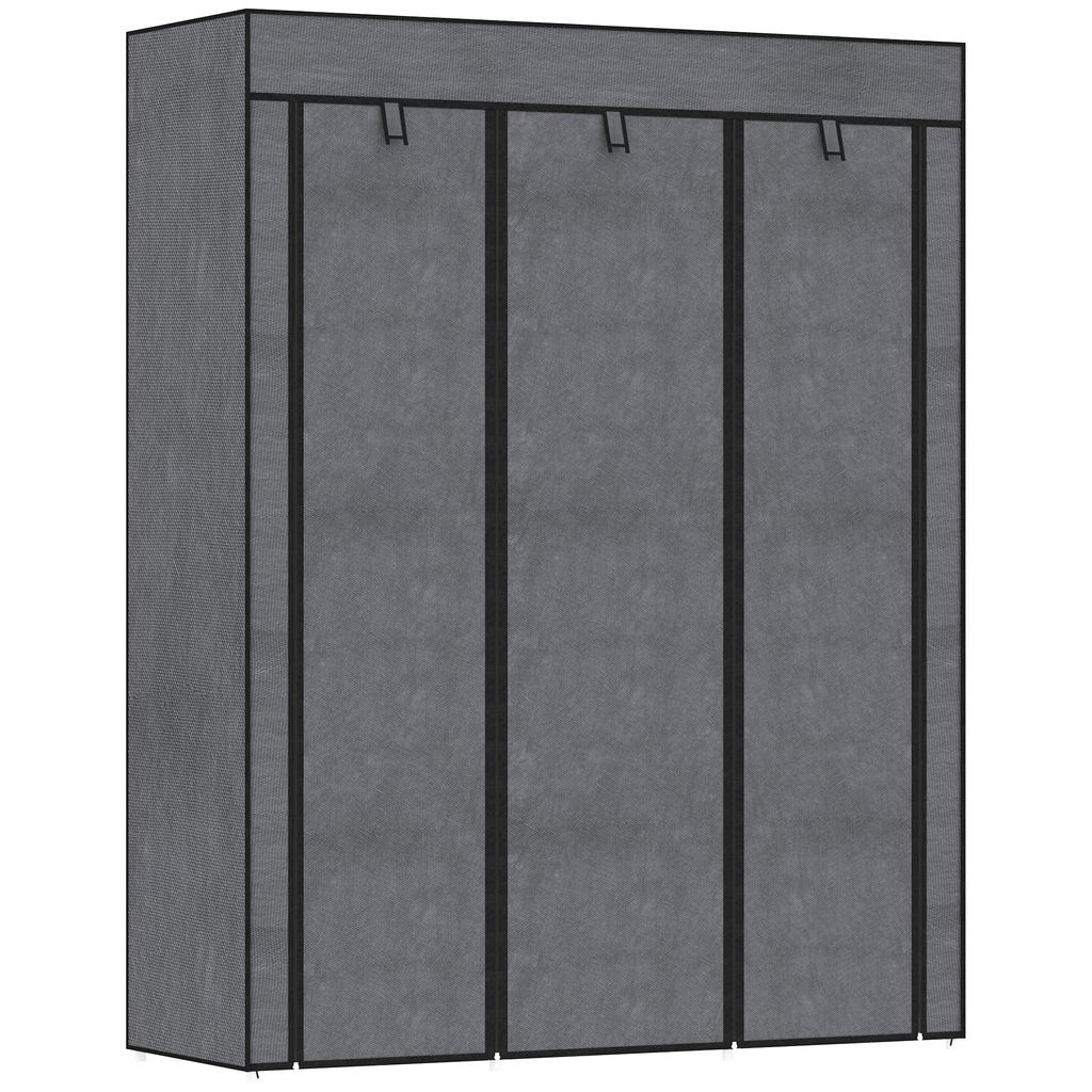 Fabric Wardrobe, with Rails and Shelves - Dark Grey