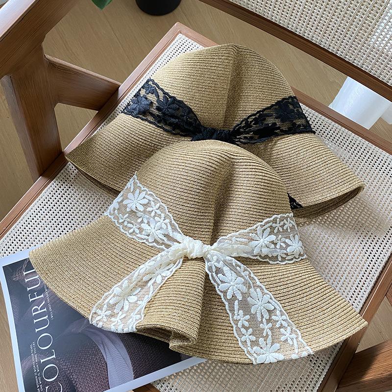 New Lace Edge Elegant Straw Hat Children's Summer Big Brim Sun Protection and UV Protection Sun Hat