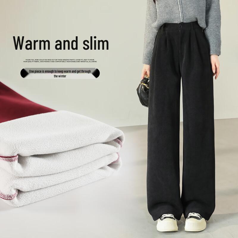 Women's Fleece-Lined High-Waist Wide-Leg Suit Pants