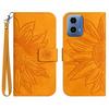 HT04 For Motorola Moto G35 5G Case Sunflower Imprint Leather Wallet Phone Cover with Wrist Strap