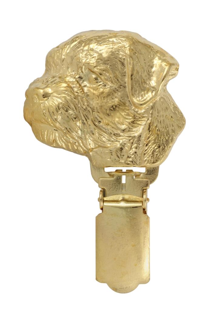 Border Terrier – Brooch with a clip, gold-plated holder for a race number | Art-Dog