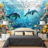 Cute Dolphin Ocean Tapestry, 3D Underwater Sea Life Wall Hanging, Marine Animal Tapestry for Kids Bedroom Living Room Decor