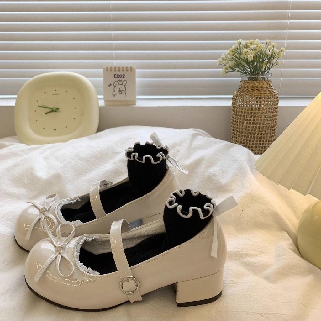 French thick heel small leather shoes women's spring and autumn retro versatile lolita round head Mary Jane low-top single shoes
