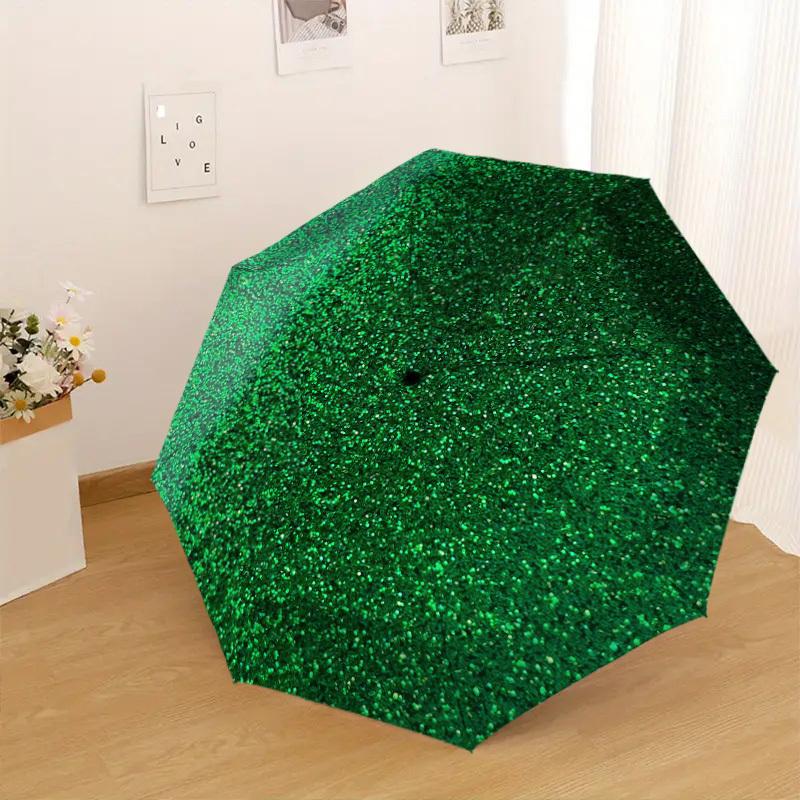 1pc Glitter Green Pattern Umbrella Design Automatic Opening and Closing Umbrella, High-quality Travel Umbrella, Lightweight and Portable, -23