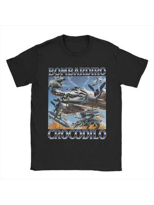Unisex Bombardiro Crocodilo Meme T Shirts Italian Brainrot Memes Pure Cotton Tops Fashion Short Sleeve Crew Neck Tees T-Shirts