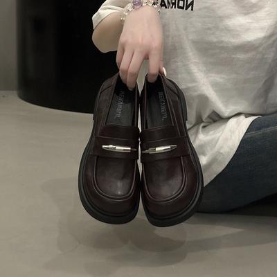 Retro High-end Small Leather Shoes In the Autumn of 2025, New Lazy One-pedal Loafers, British Style Thick-heeled Single Shoes