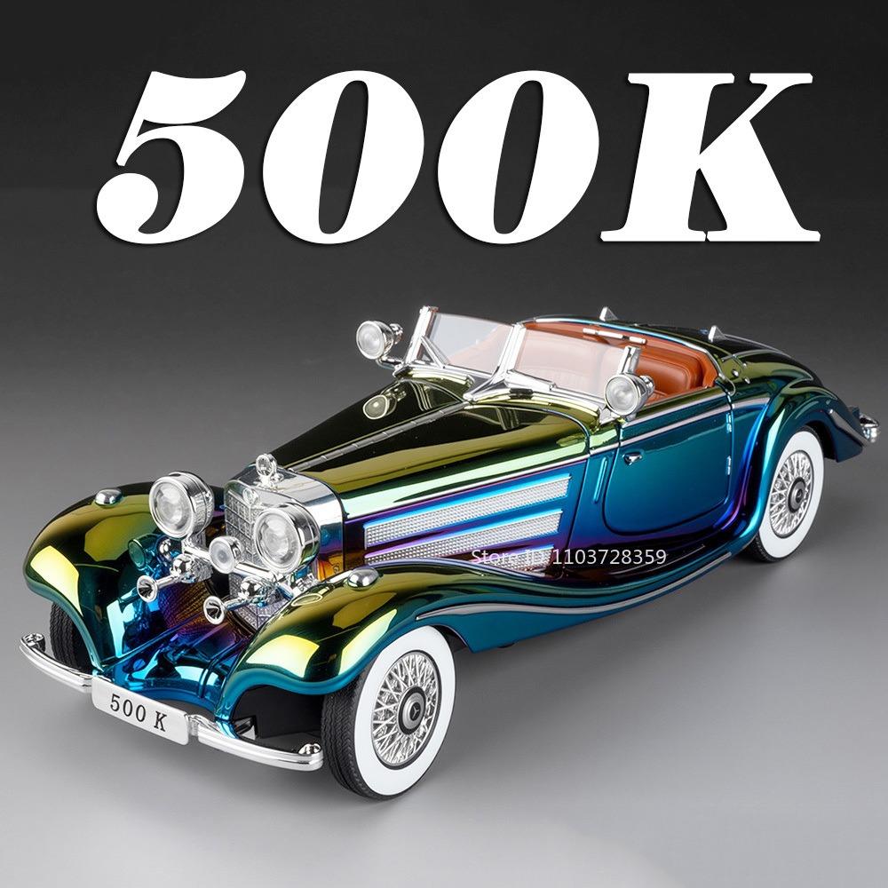 1:24 500K 300SL Miniature Model Vintage Car Alloy Diecast Sound Light Door Opened Shock Absorption Electroplate Vehicle for Kids