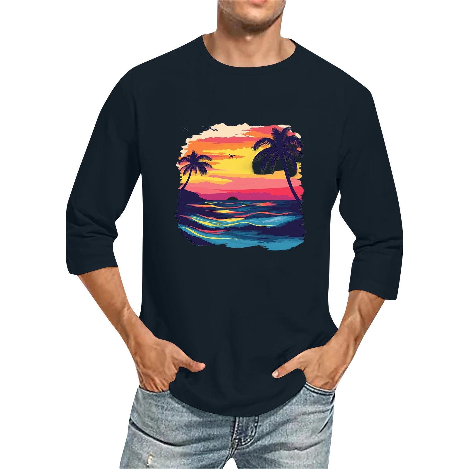 

Мужская однотонная футболка с круглым вырезом и рукавами три четверти L тёмно-синий