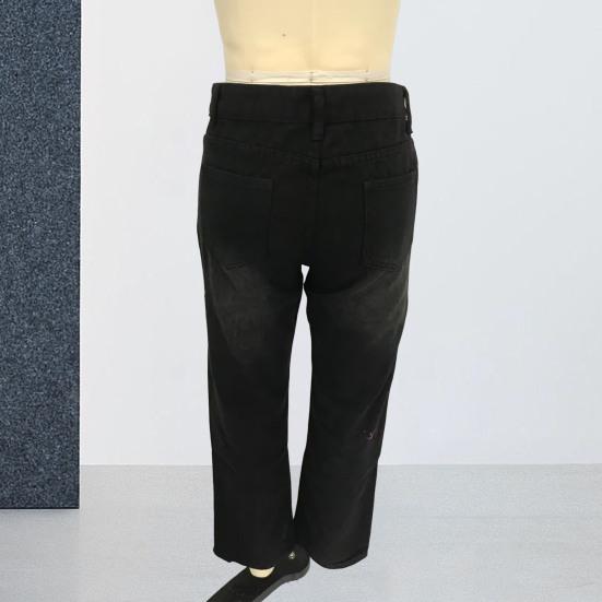 Women Jeans Mid Waist Irregular Individual Printing Retro Style Straight Wide Leg Patchwork Full Length Trousers for Vacation Travel