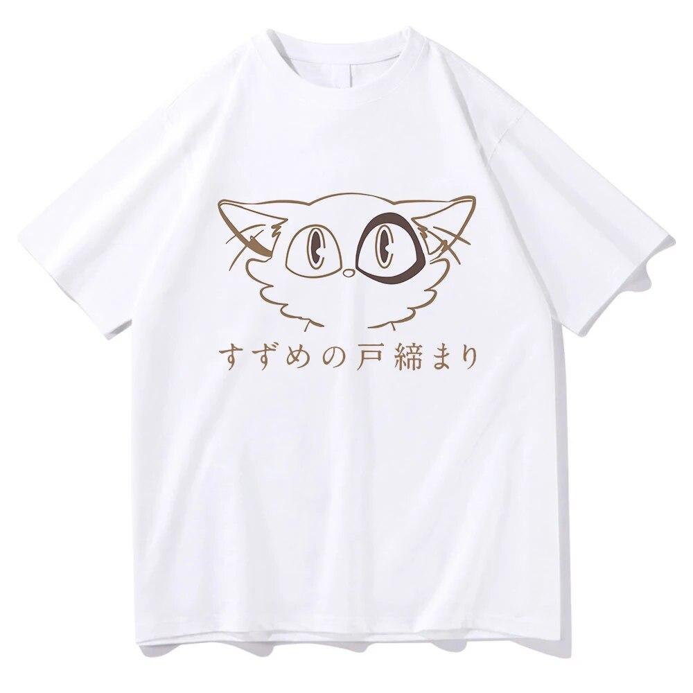 Suzume No Tojimari T Shirt Unisex/Women Aesthetic Graphic Kawaii Cat Daijin Tshirts Unisex Anime Unisexga Oversize Cotton Tees Shirts Unisex