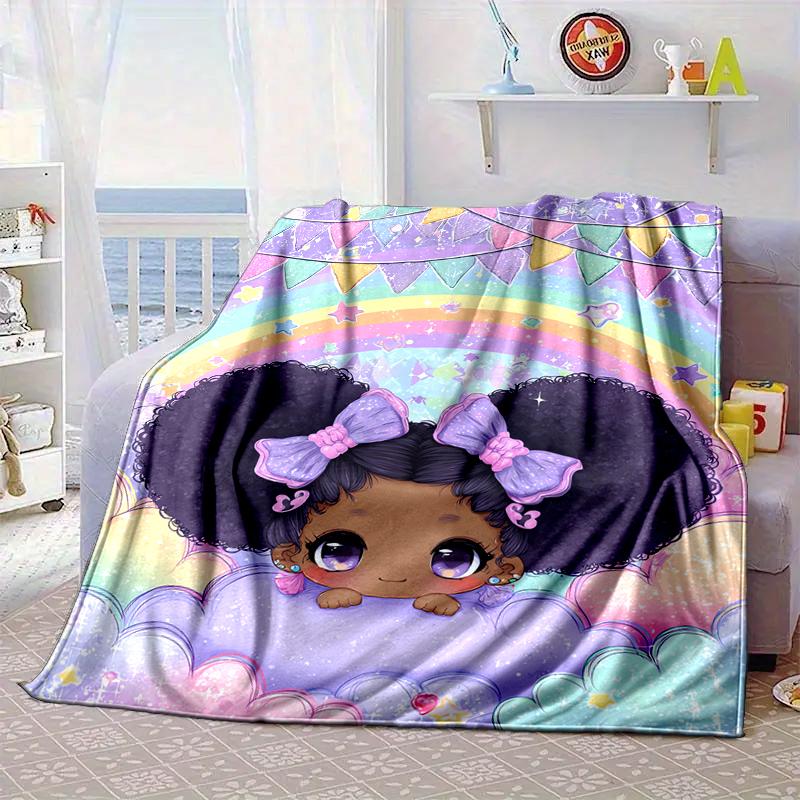 Black Princess Magic Celebration Blanket Flannel Blanket for Bed, Sofa, Camping, Hiking, Picnic Essentials, Gift for Family Fan Gifts