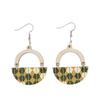 Bohemian Plaid & Stripes Retro Color Round Wood Dangle Earrings