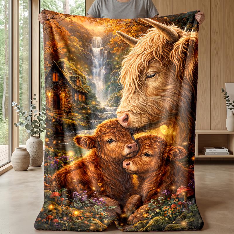 Mystic Flame Cat Guardian Theme Blanket Lightweight Warm Flannel Blanket Decorative Throw Blanket for Home Decoration