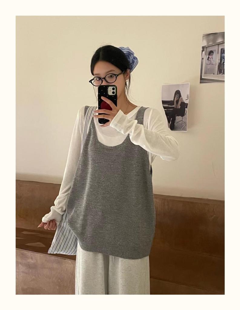 Da7 Damen Übergröße Locker Gestrickte Lagenweste - Koreanischer Stil Lässiges Camisole für Frühling