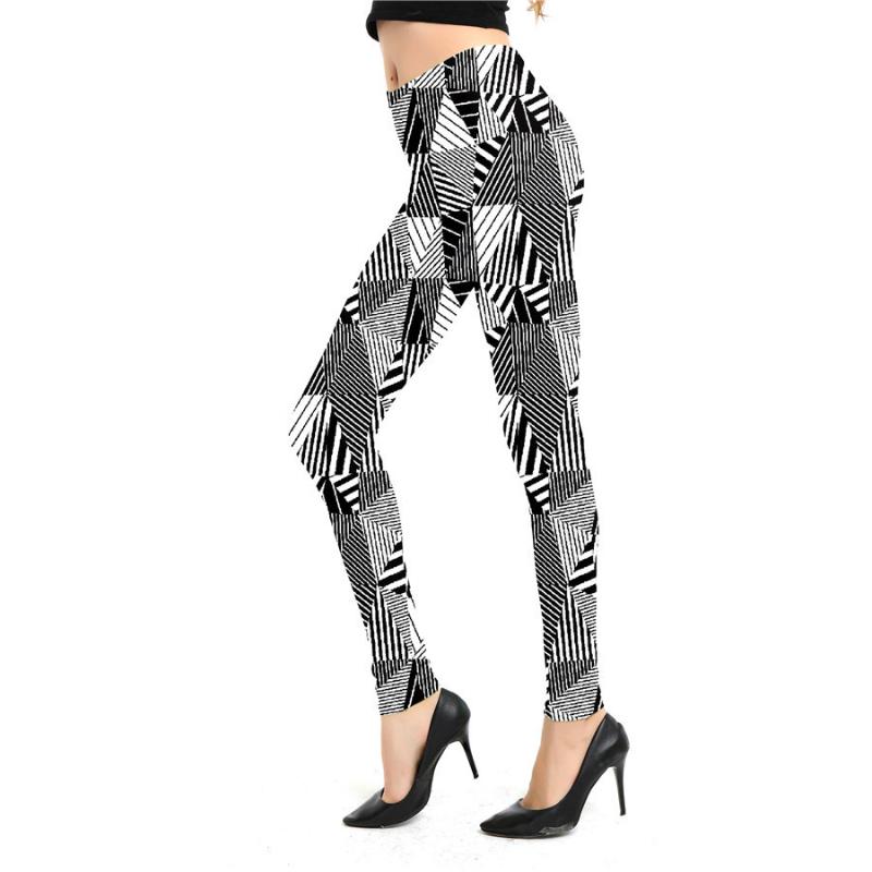 Fashion Geometric Striped Plaid Printed Leggings Stretch Pants Leggings High Waist Elasticity Pants Soft Trousers for Women Tights Fitness Yoga Pants