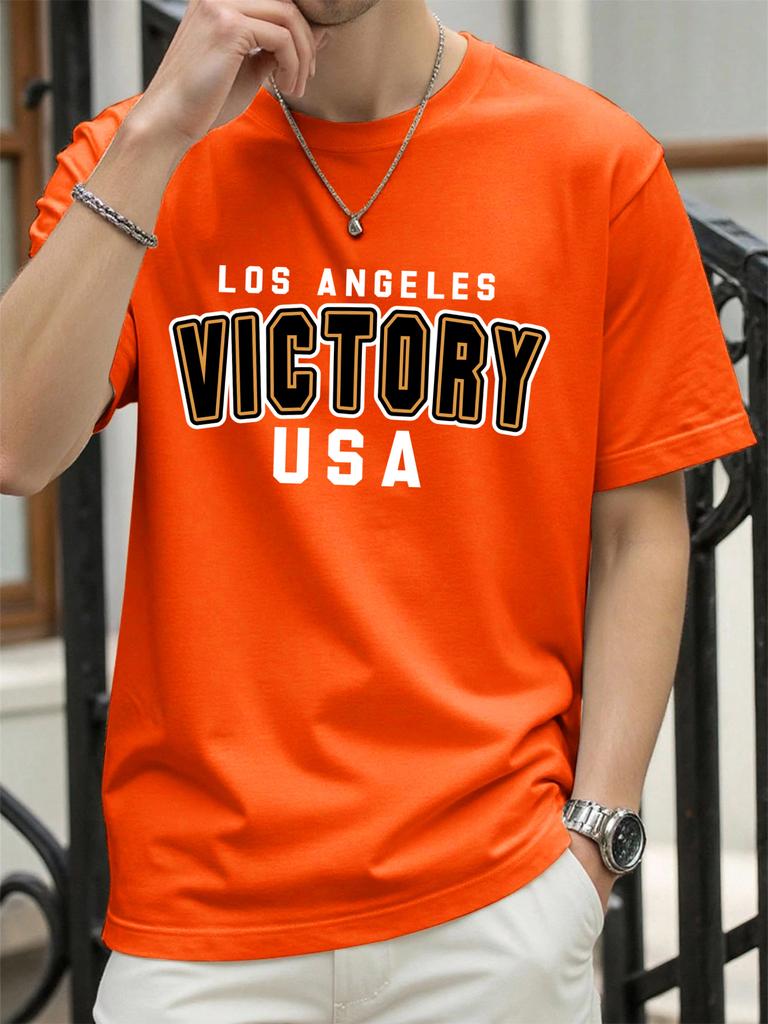 Victory Usa Los Angeles Print Men TShirts Cotton AllMatch T Shirt Comfortable Crewneck Tops Loose Unisex Summer Clothes