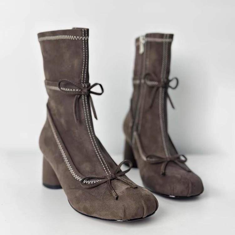 

Французский балет Толстый каблук Узкие ботильоны Женские Кожаные Бант Маленькие Короткие Ботинки Боковая Молния Эластичные Ботинки 40 белый