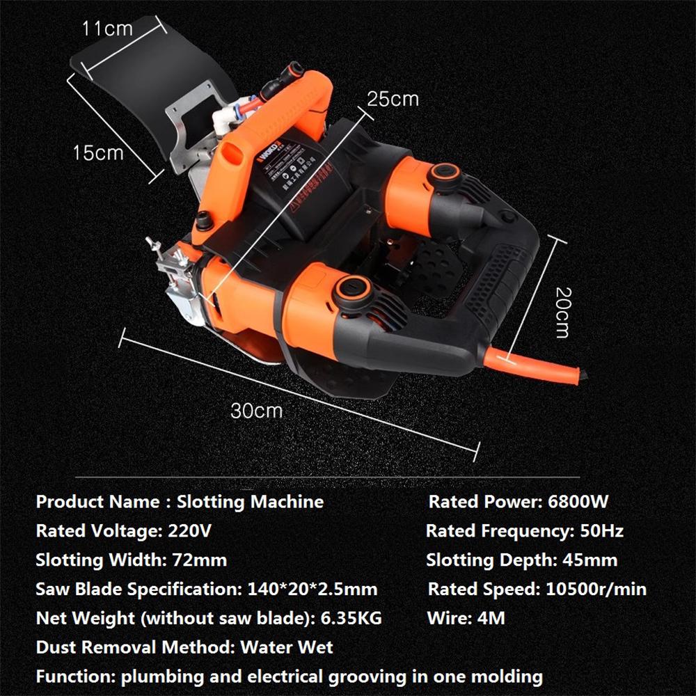Grooving Machine 6800W Dustless Slotting Cutting Machine for Plumbing Electrical Installation Project Wall Line Groove Concrete