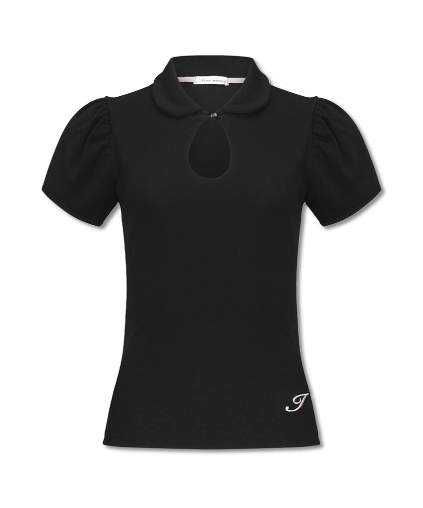 INNERMUSEUM Classic Cutout Puff Collar Top (Black)