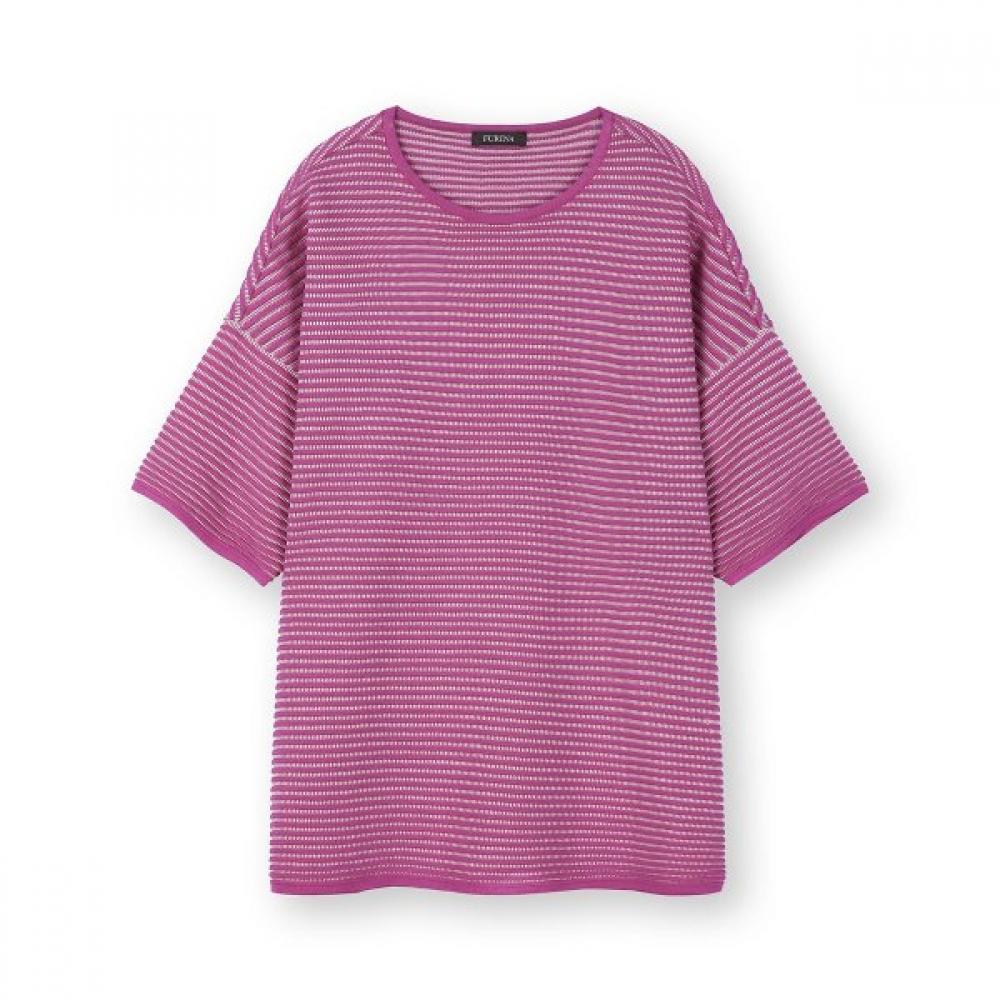 Furina ElasTic STripe ShorT Sleeve KniT T shirT Pink/FREE