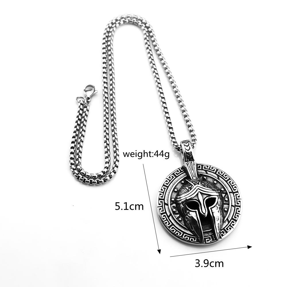 Vintage Solid Stainless Steel Spartan Warrior Mask Pendant Necklace For Men