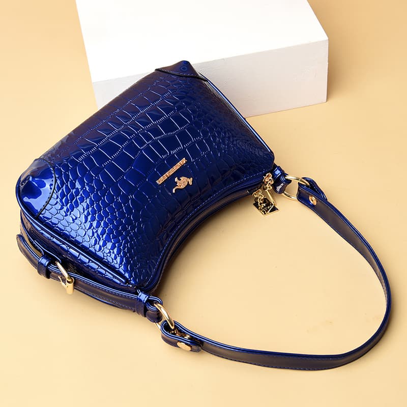 Crocodile pattern glossy shoulder bag women's messenger bag