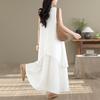 Women's High-End White Sleeveless Suit Dress - Loose Vest & Irregular Skirt Two-Piece Set