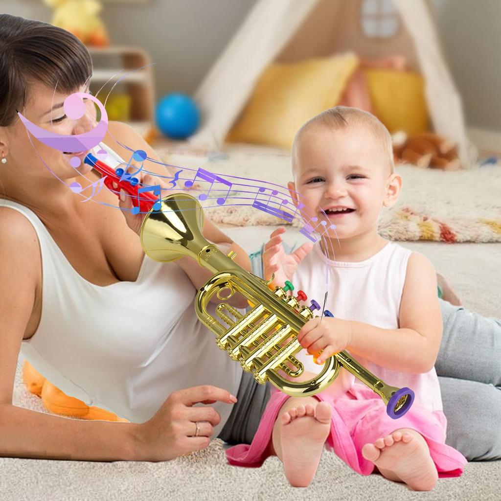 Kids Trumpet Children's Preschool Music Inspire Toys Horn Musical Instrument with 4 Color Keys Fun Music Toy for Children