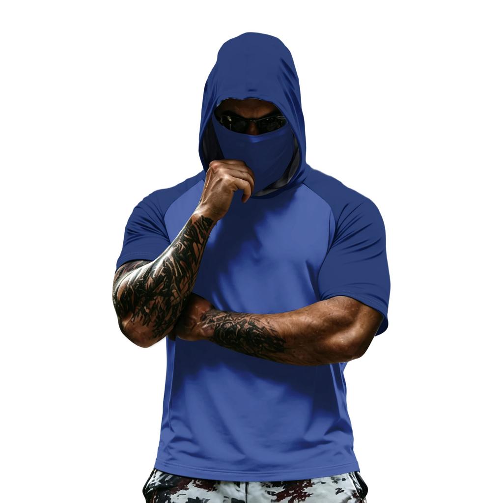 Men's Summer Camouflage Gradient Drying Short-sleeved T-shirt, Sun Clothing, Fishing, Fitness, Sports, Hooded Short-sleeved Shirt