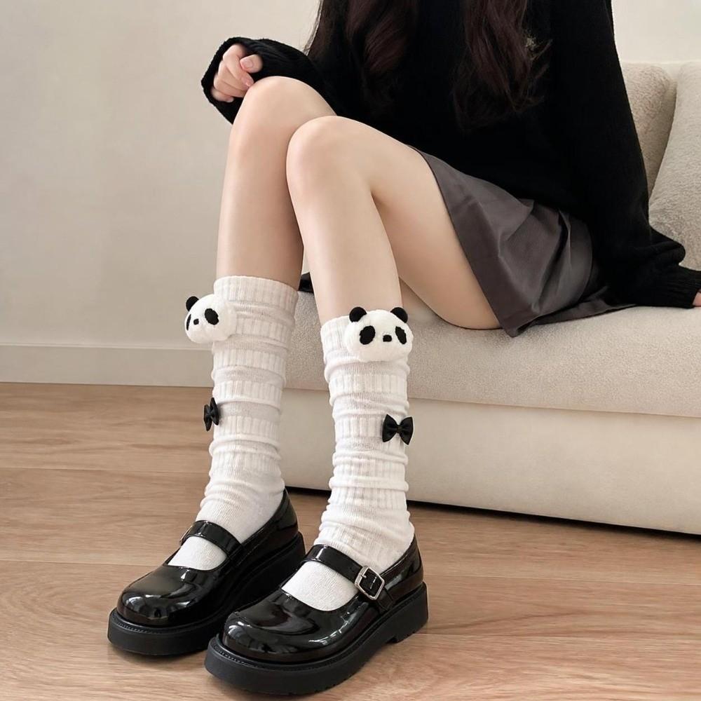 3D Cartoon Panda Mid Tube Socks Breathable Cotton Bow Socks Japanese Style JK Socks Versatile