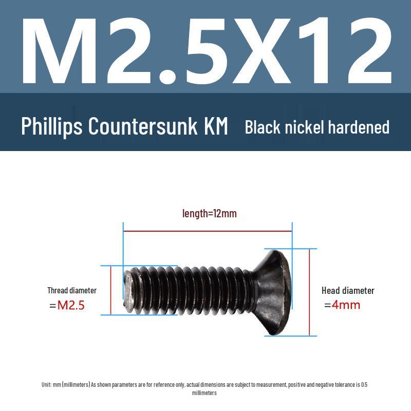 Yigu Uhlíková ocel Černý nikl Kalené KM Šrouby s plochou hlavou Phillips M2-M4 pro elektroniku