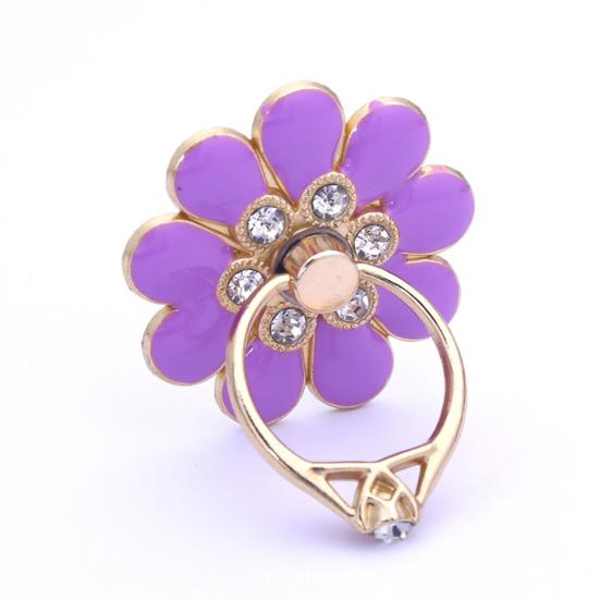 Finger Ring Holder Degree Rotating Metal Universal 360 Rhinestone Flower Shape Mobile Phone
