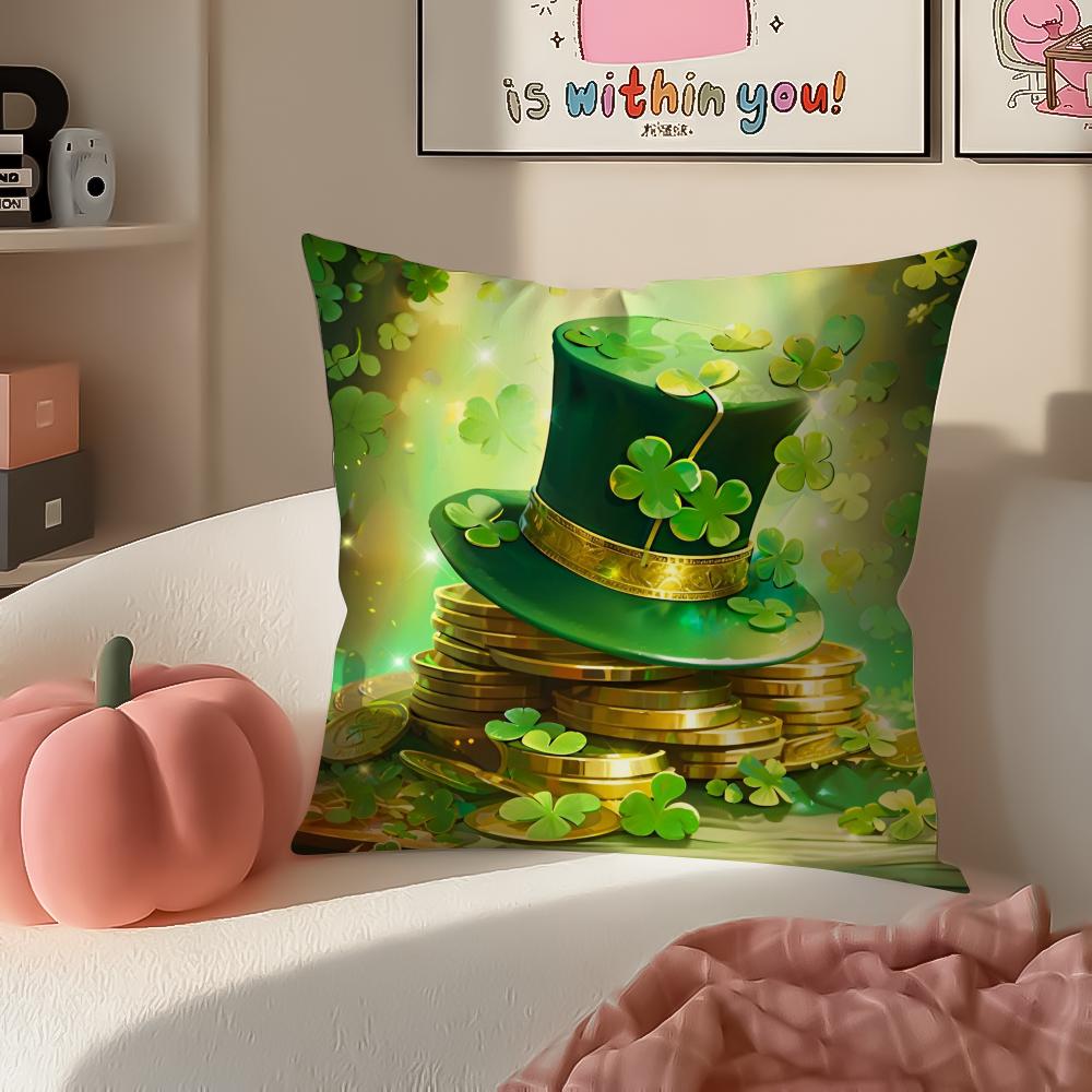 Irish Traditional Holiday Art St Patricks Day Cushion Cover Pillowcase Short Plush Invisible zipper Room Sofa Cushion Cover